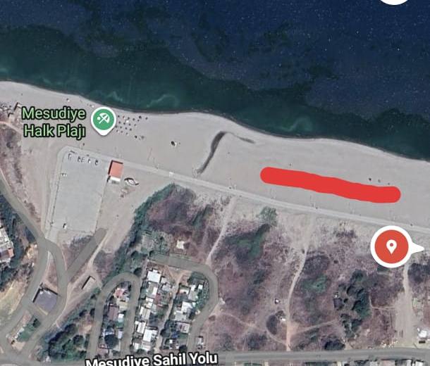 Ayazma plajı uydu haritası, spot kırmızıyla işaretli